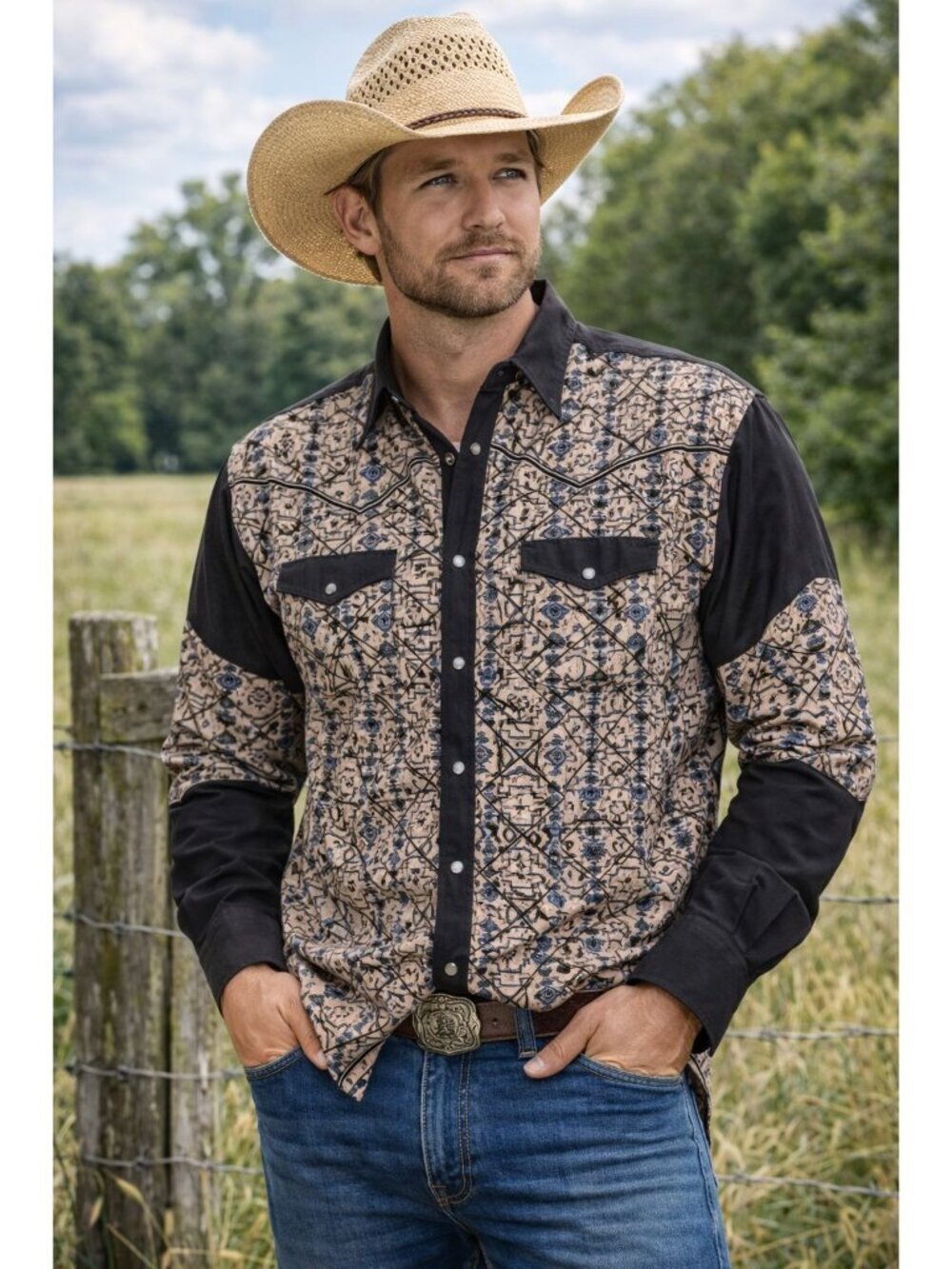 Wrangler Men’s Vintage Western Shirt Multi Color Long Sleeve Button Up Size M